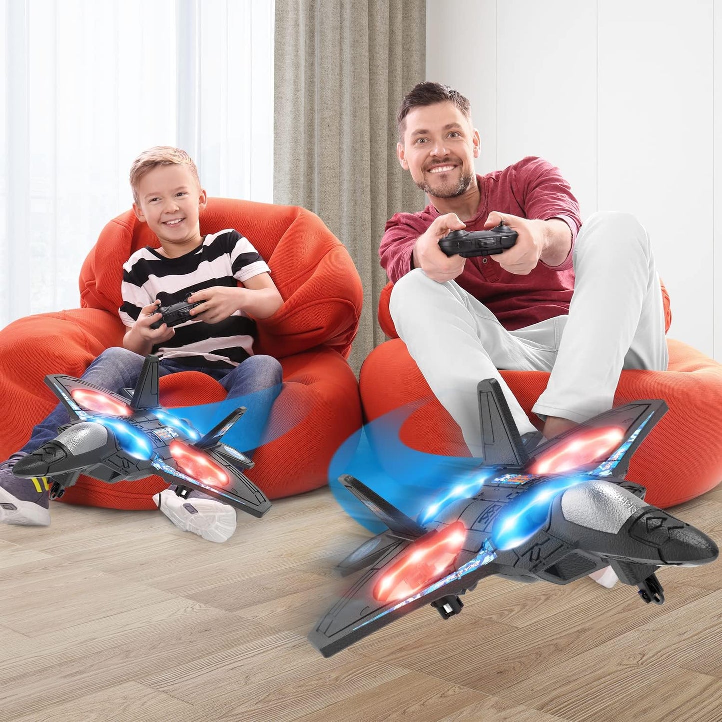 SkyBlade RC Fighter Drone – LED Lights & 360° Stunts