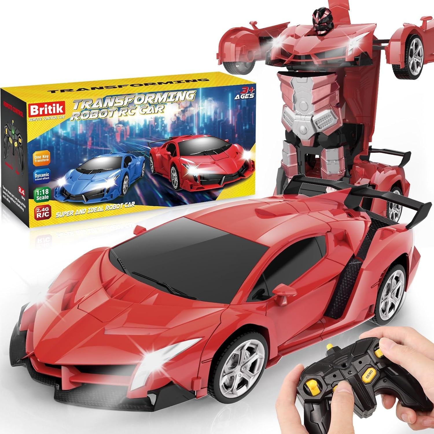 Transforming Remote Control Police Car Robot Toy | 2-in-1 RC Car with LED Lights