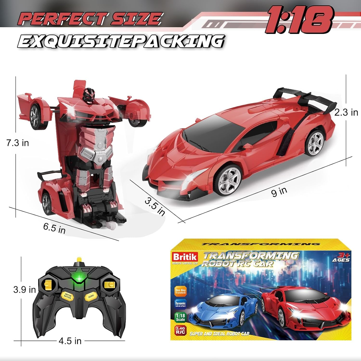 Transforming Remote Control Police Car Robot Toy | 2-in-1 RC Car with LED Lights