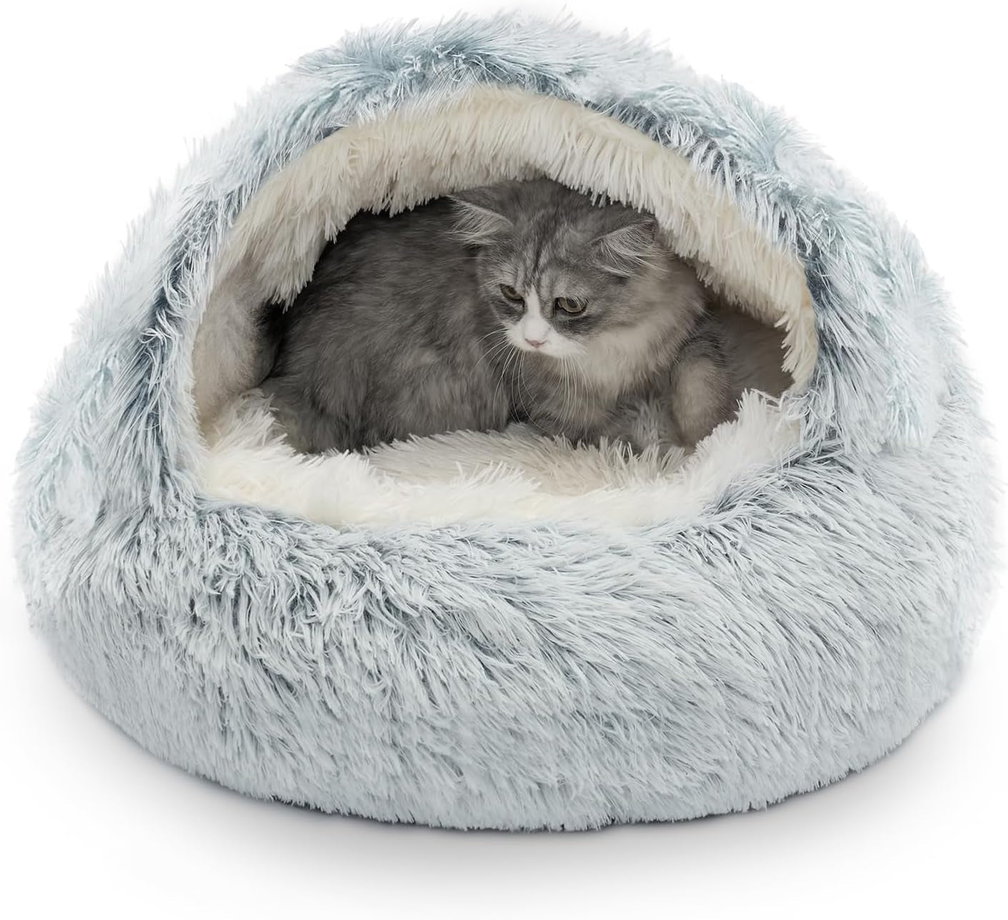 Cozy Plush Hooded Cat Bed, Indoor/Outdoor, Self-Warming Cave, Removable Washable Non-Slip Bottom