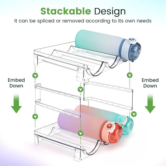2-Tier Water Bottle Organizer Rack – Stackable Water Bottle Storage Holder for Kitchen Cabinets & Pantry