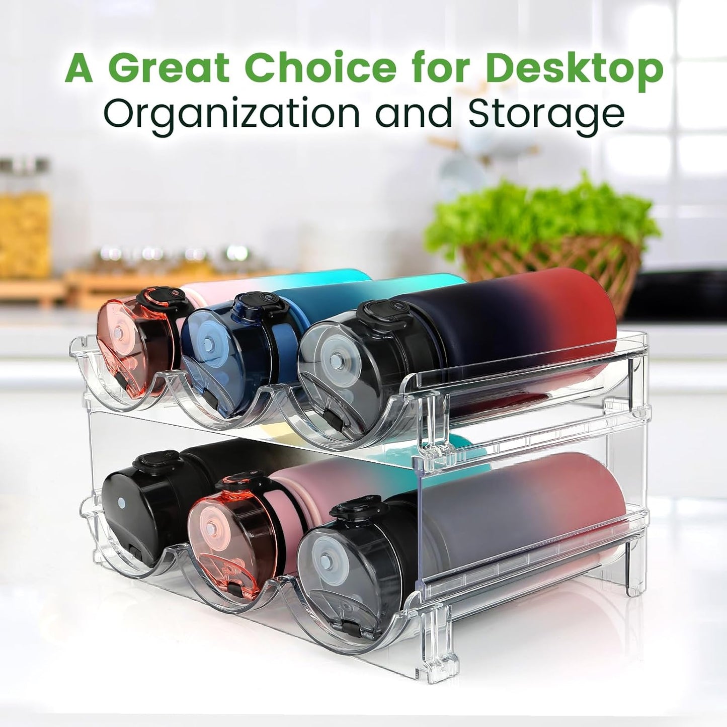 2-Tier Water Bottle Organizer Rack – Stackable Water Bottle Storage Holder for Kitchen Cabinets & Pantry