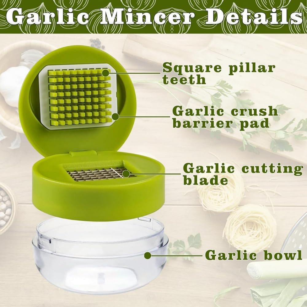 1Pcs Multifunctional Manual Garlic Press, ABS and Stainless Steel Garlic Slicer Handheld Ginger Grater, with Storage Box