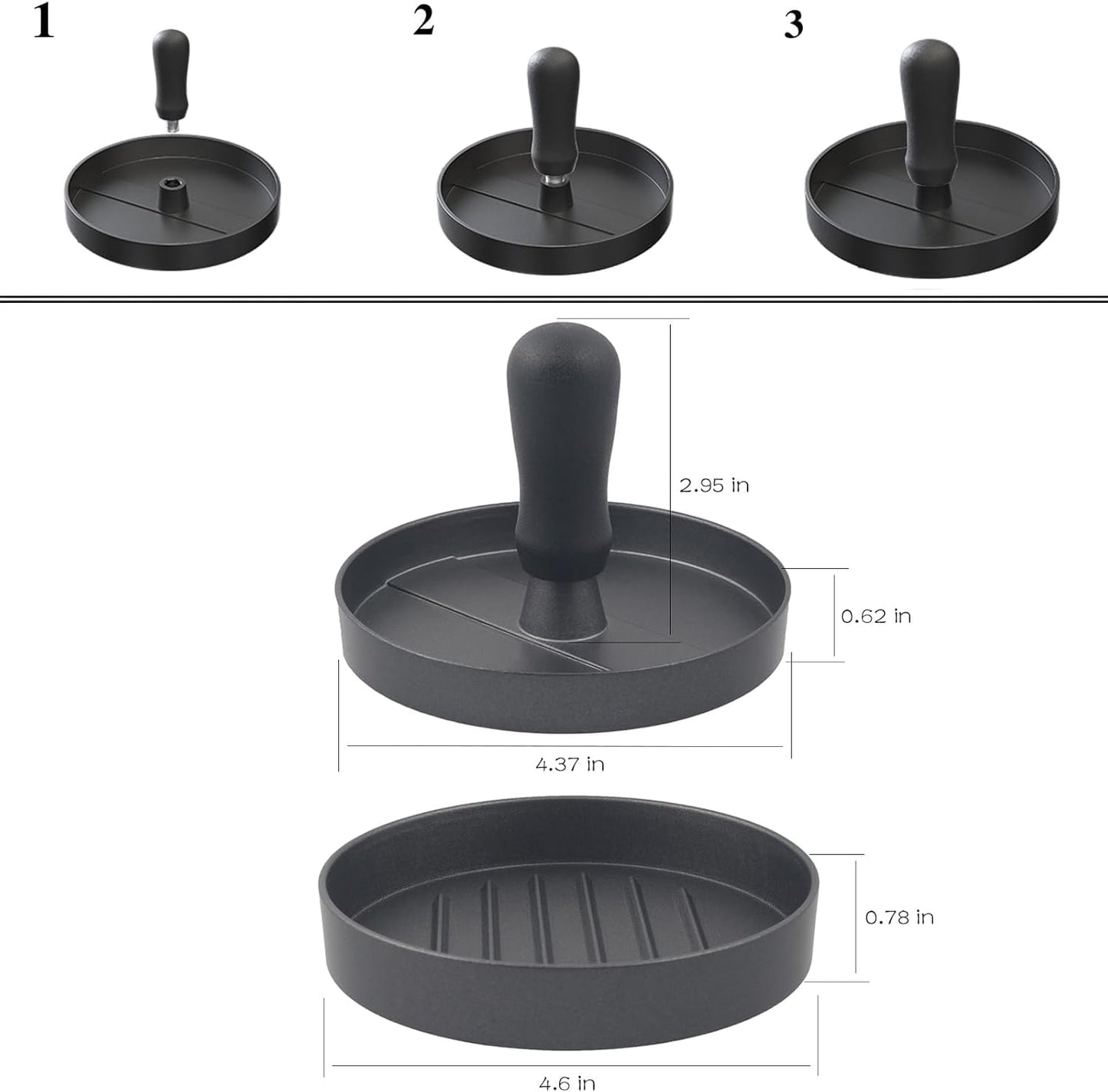 Aluminum Burger Press Patty Maker with 200 Non-Stick Papers - Commercial & Home Use, Hamburger Meat Press Tool, Dishwasher Safe (Black)