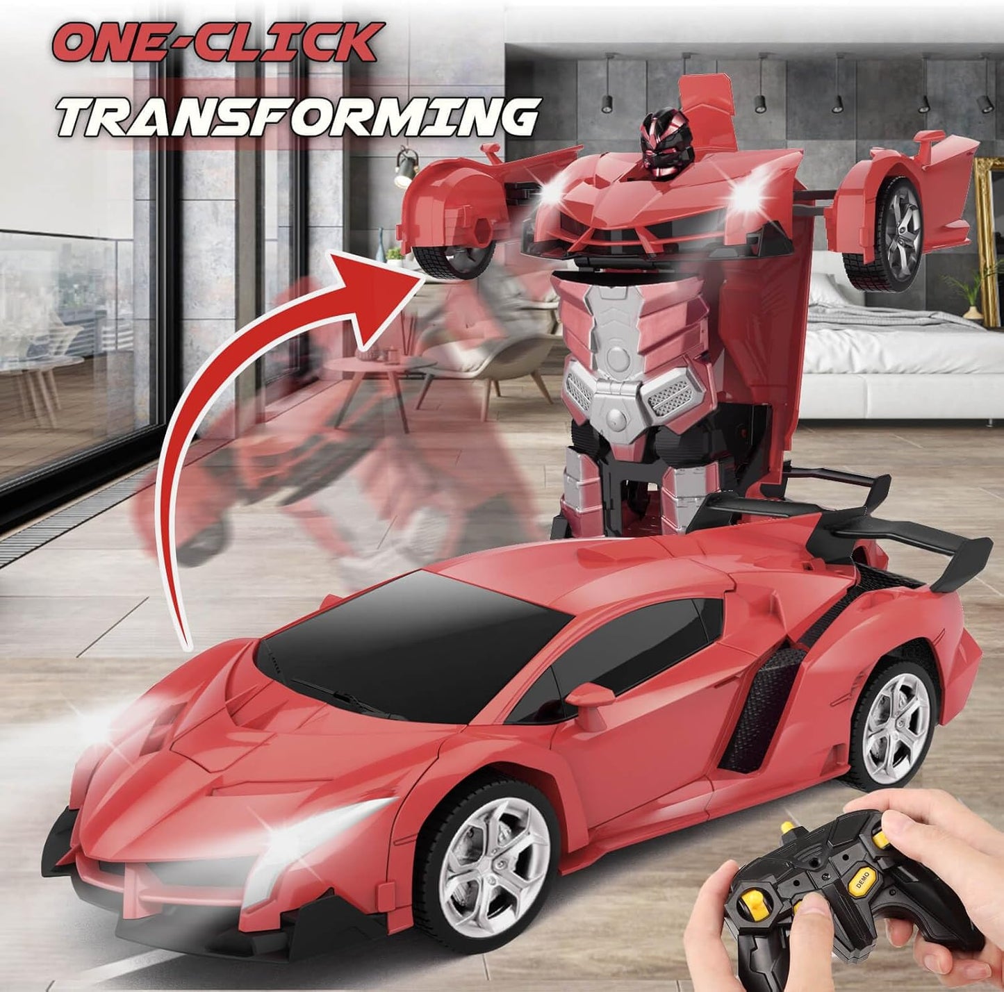 Transforming Remote Control Police Car Robot Toy | 2-in-1 RC Car with LED Lights