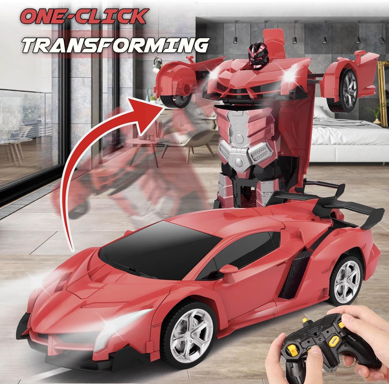 Transforming Remote Control Police Car Robot Toy | 2-in-1 RC Car with LED Lights