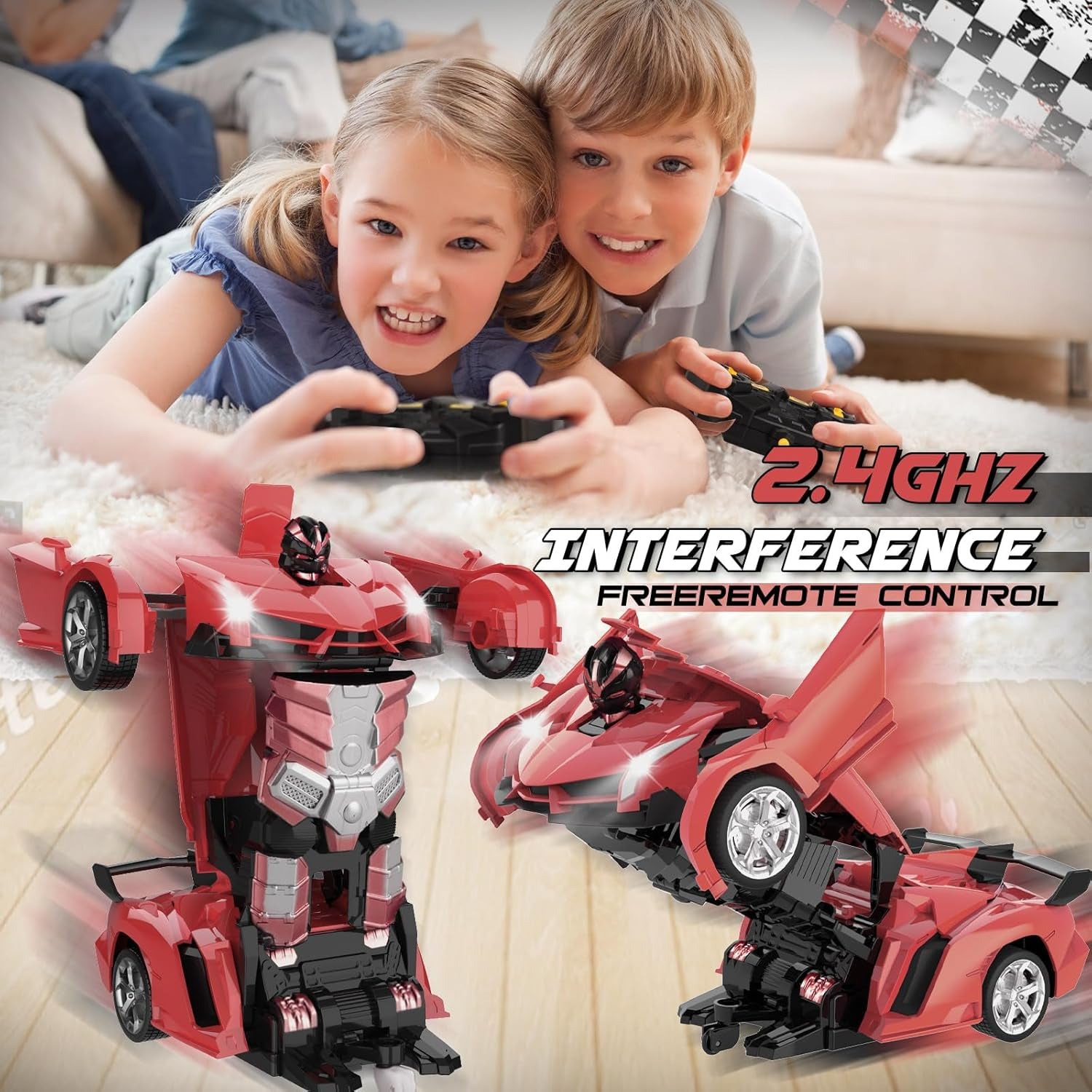 Transforming Remote Control Police Car Robot Toy | 2-in-1 RC Car with LED Lights