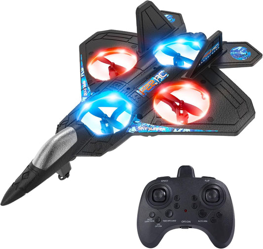 SkyBlade RC Fighter Drone – LED Lights & 360° Stunts