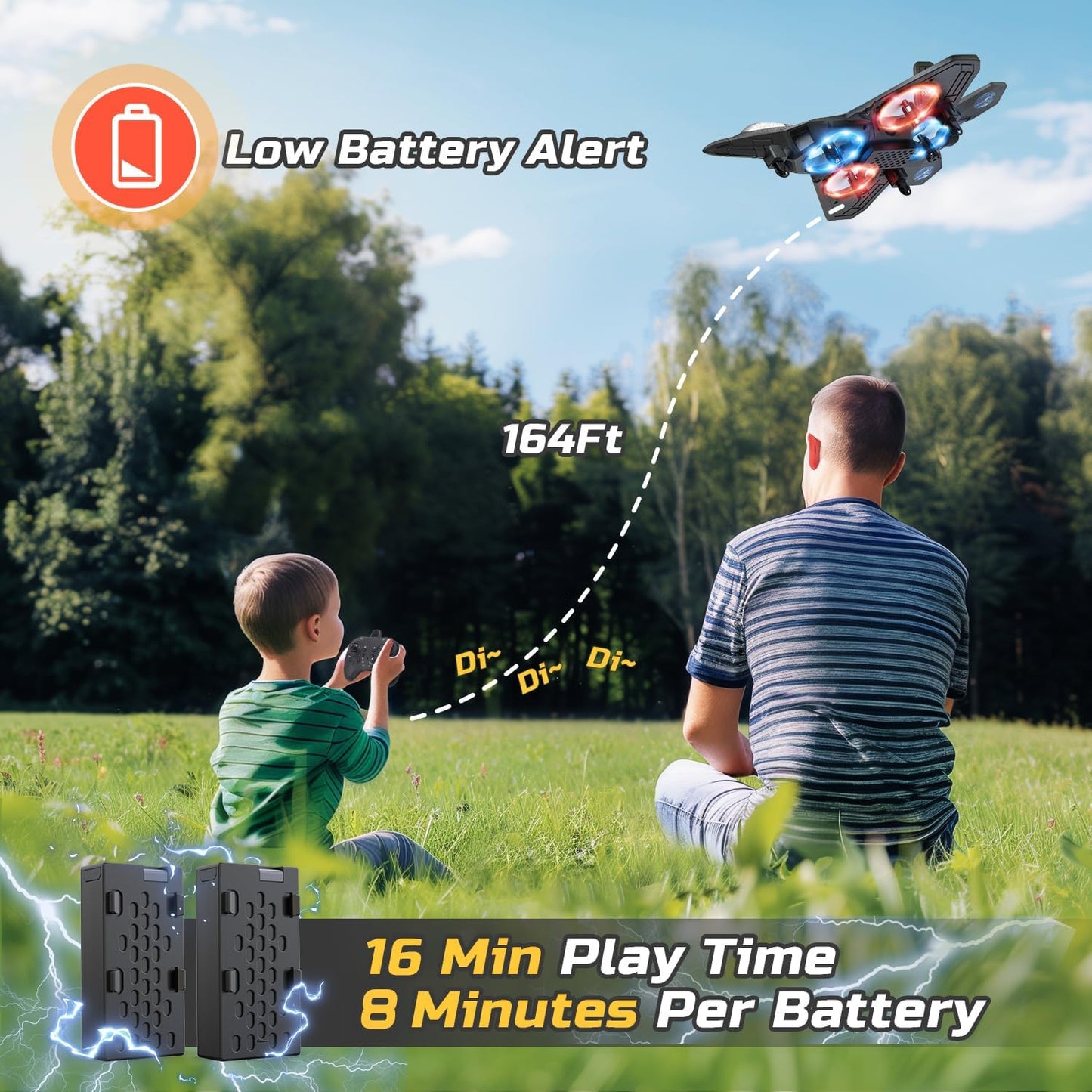 SkyBlade RC Fighter Drone – LED Lights & 360° Stunts