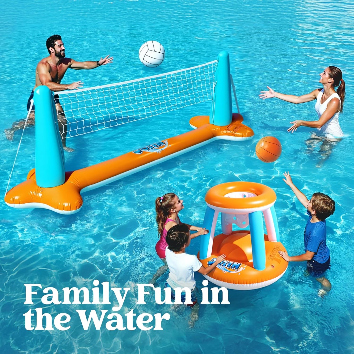 XL Inflatable Pool Volleyball & Basketball Set – Ultimate Summer Pool Party Game