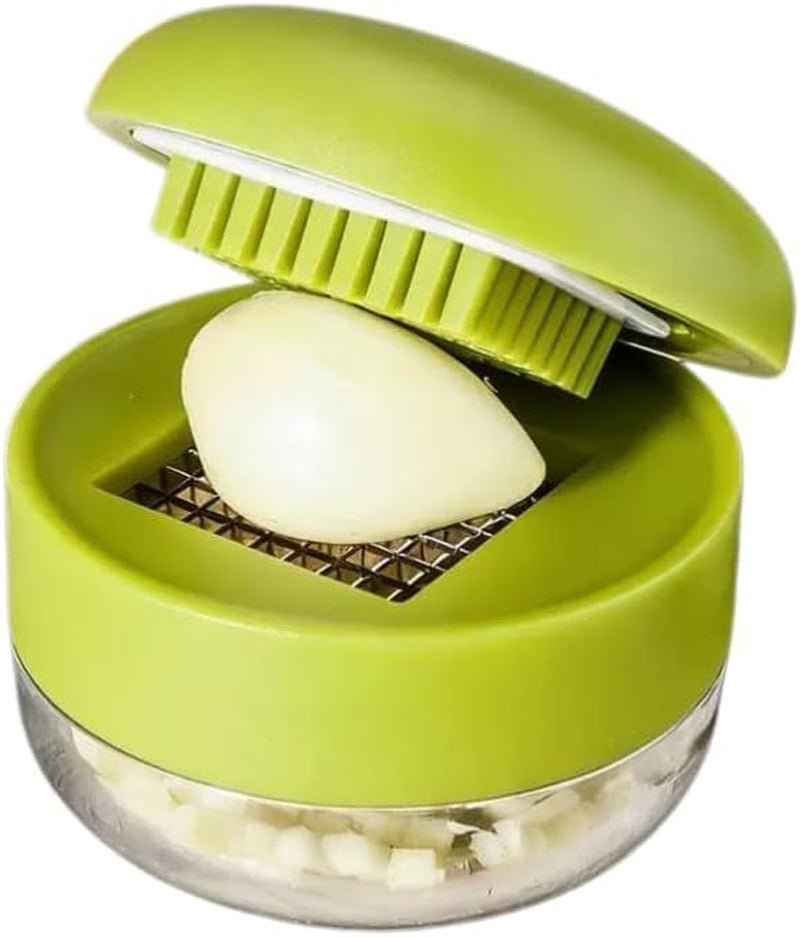 1Pcs Multifunctional Manual Garlic Press, ABS and Stainless Steel Garlic Slicer Handheld Ginger Grater, with Storage Box