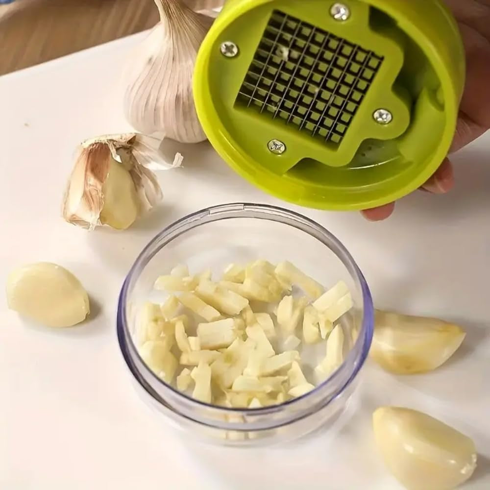 1Pcs Multifunctional Manual Garlic Press, ABS and Stainless Steel Garlic Slicer Handheld Ginger Grater, with Storage Box